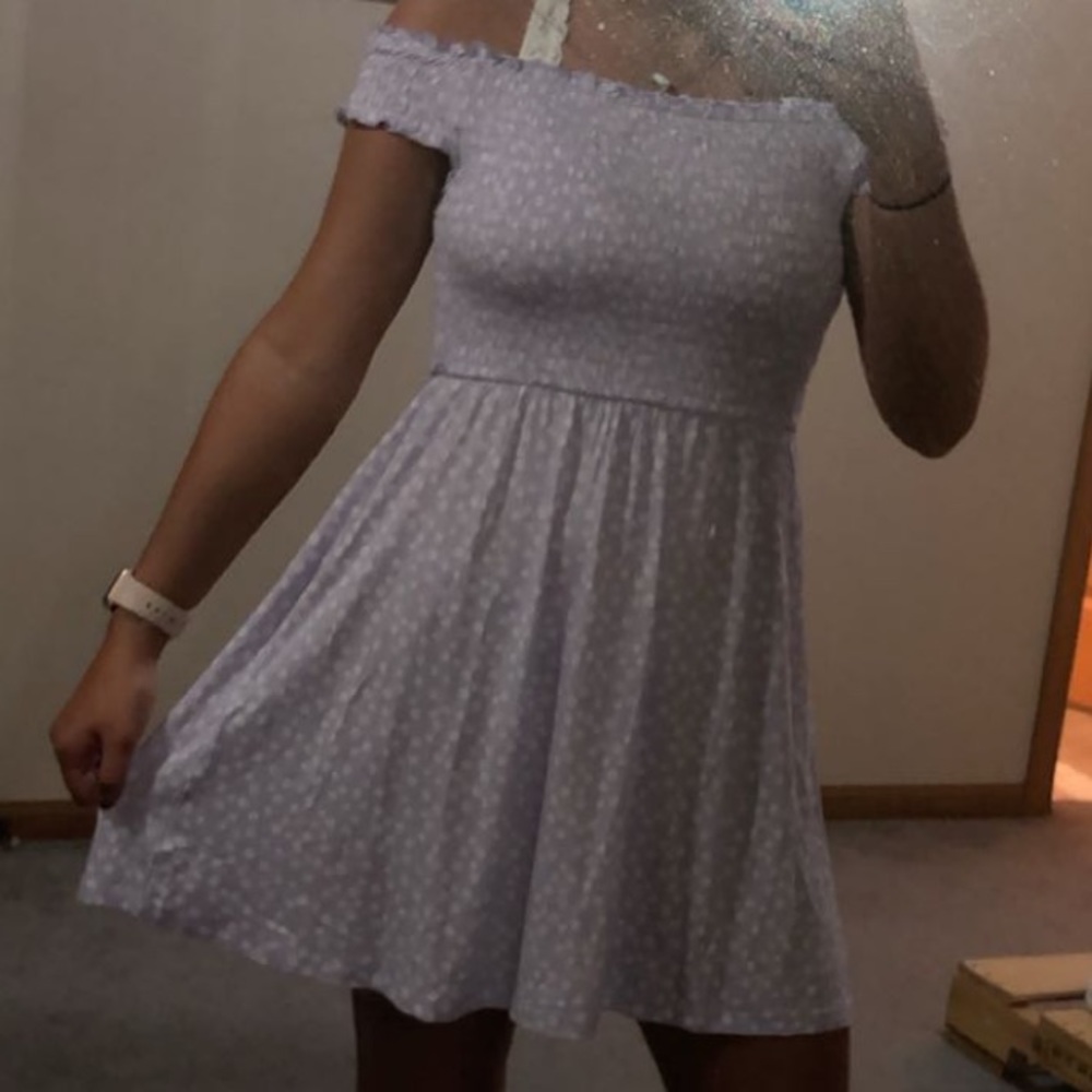 Forever 21 Purple Floral Off the Shoulder Dress